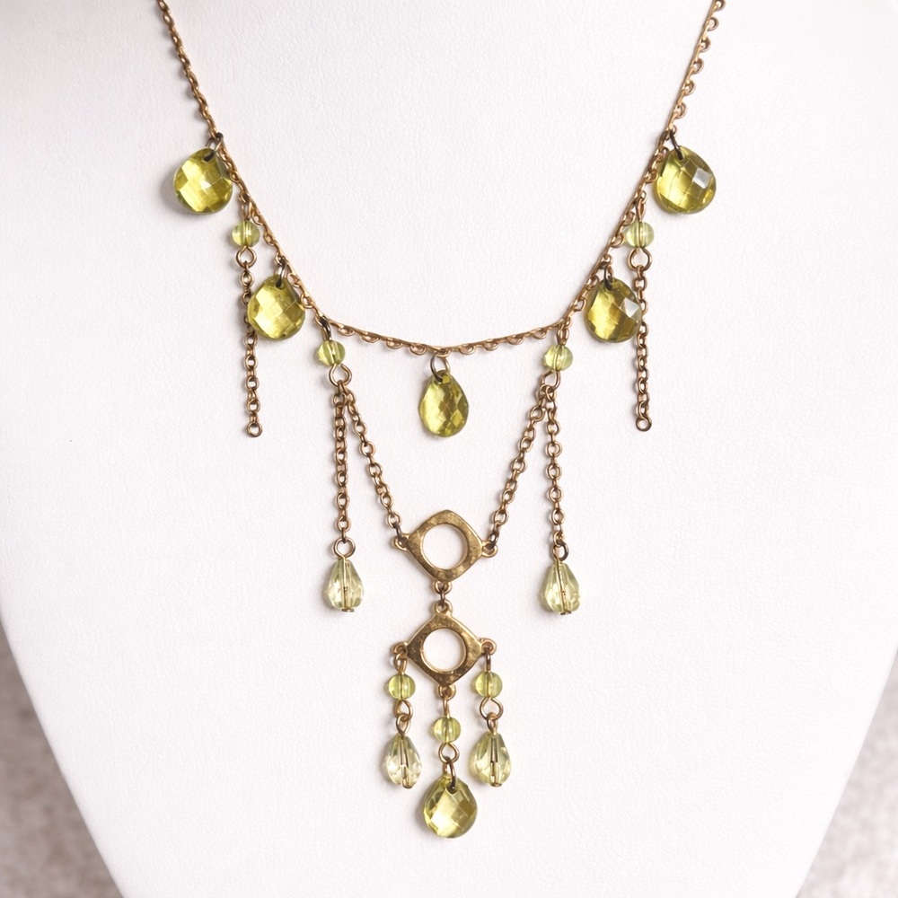 Cookie Lee Gold Tone Layered Necklace w Yellow Crystal Drops NWT